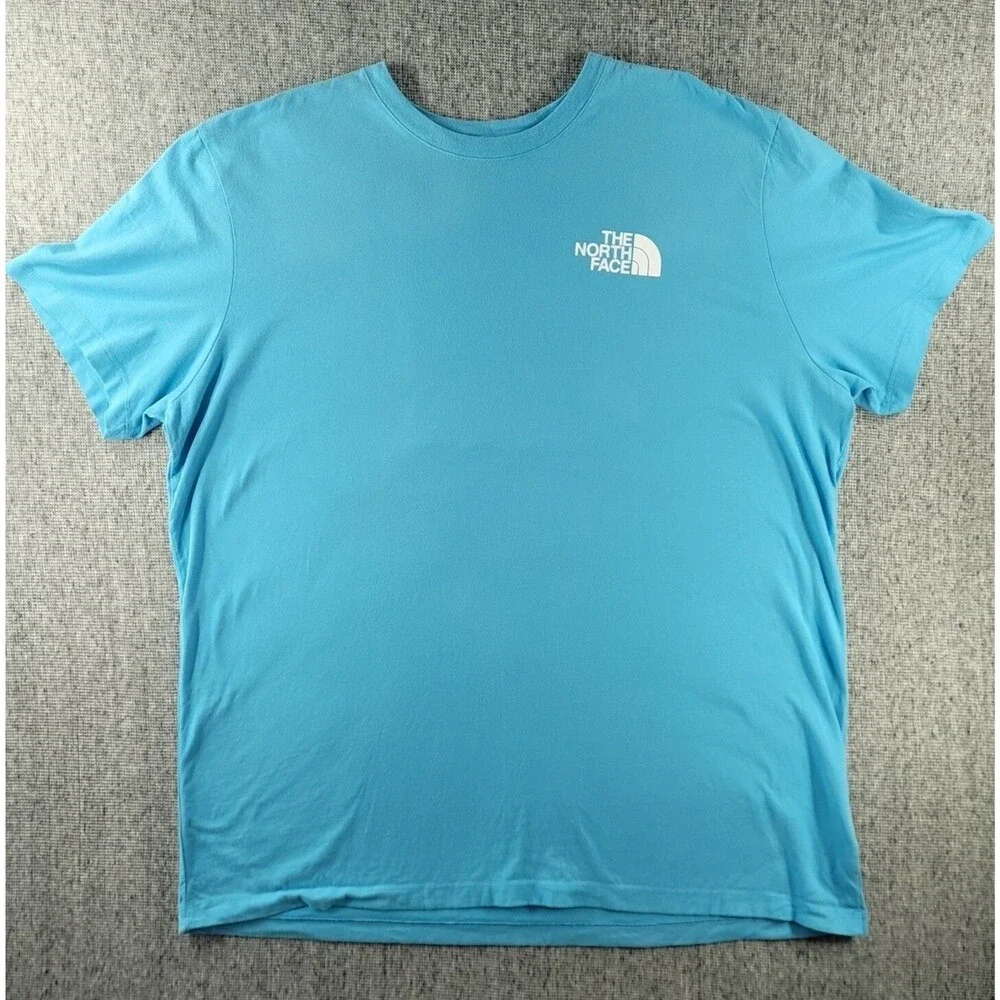 The North Face Mens Teal Blue Logo Graphic Tee C-Neck Never Stop Exploring 2XL